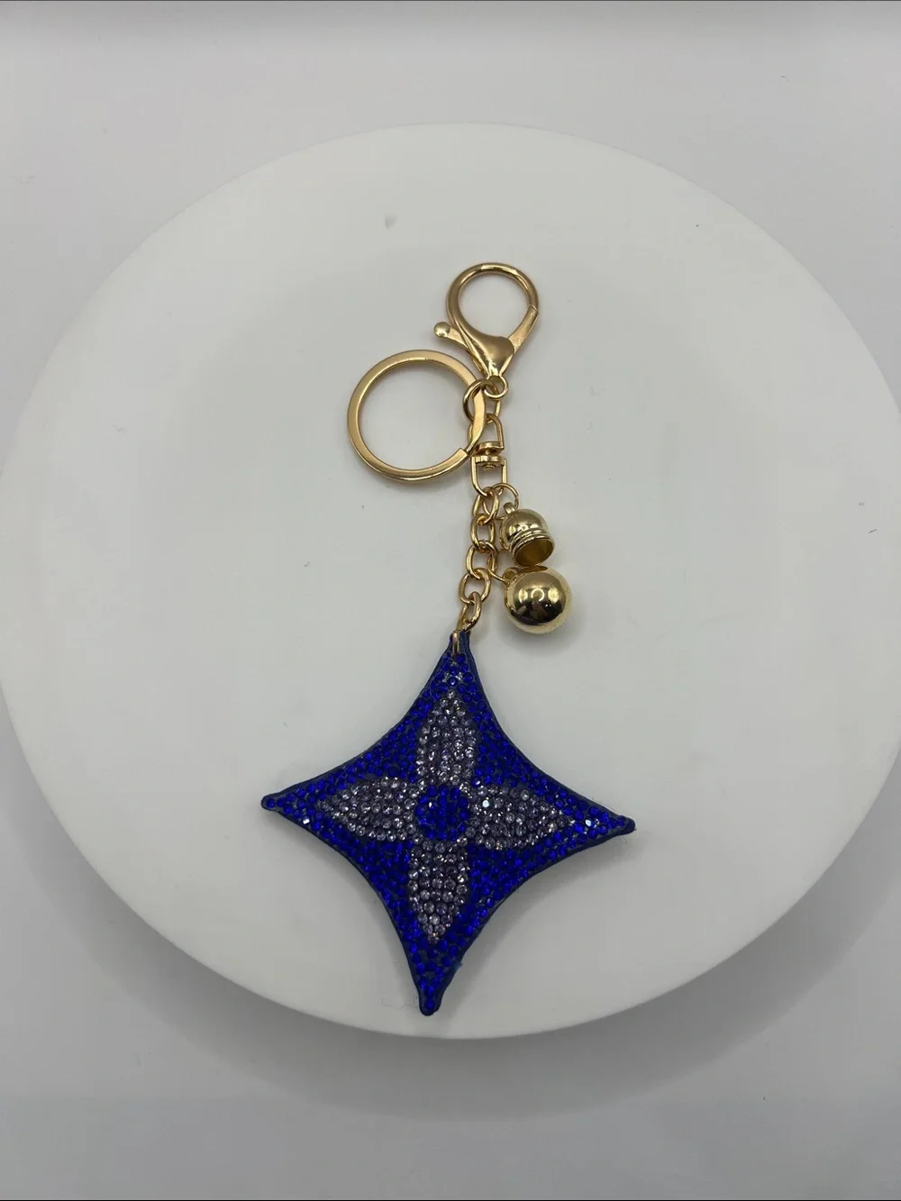 747. Blue Crystal Star Charm Keychain with Gold Hardware
